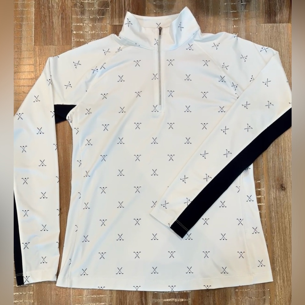 Lady Hagen 1/4 Zip Golf Pullover Womens Size S White Blue Long Sleeve